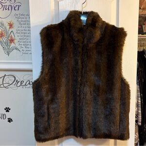 Coaco Black & Brown Faux Satin Vest. Two inside pockets, zipper front.